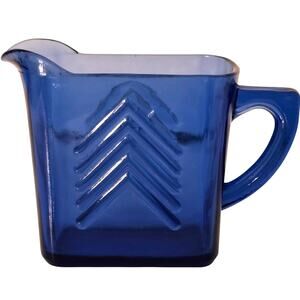 Vintage Hazel Atlas Glass Pitcher Cobalt Blue Chevron Pattern Depression READ